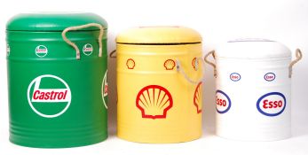 CONTEMPORARY NESTING STOOLS IN THE FORM OF PETROL BARRELS