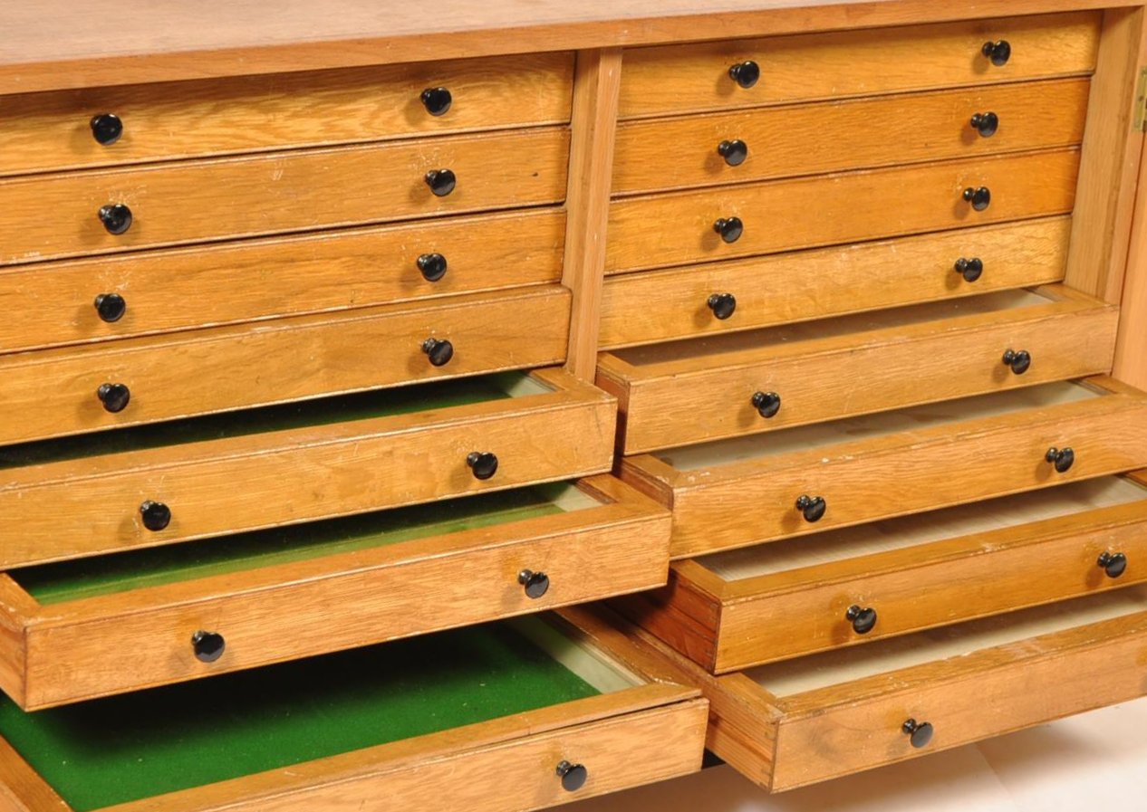 MID CENTURY OAK DOUBLE BANK OF DRAWERS SPECIMEN CHEST / CABINET - Image 8 of 10