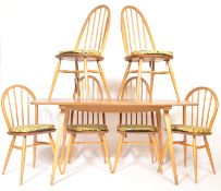 ERCOL WINDSOR MODEL 382 PLANK TABLE WITH 6 CHAIRS BY L. ERCOLANI