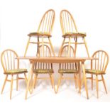 ERCOL WINDSOR MODEL 382 PLANK TABLE WITH 6 CHAIRS BY L. ERCOLANI