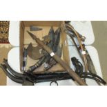 Two kukri knives (af), two pairs of horse hames and other items.