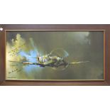 After Barrie A F Clark, Spitfire Mk V, a framed coloured print signed by Max Charlesworth (Sqn