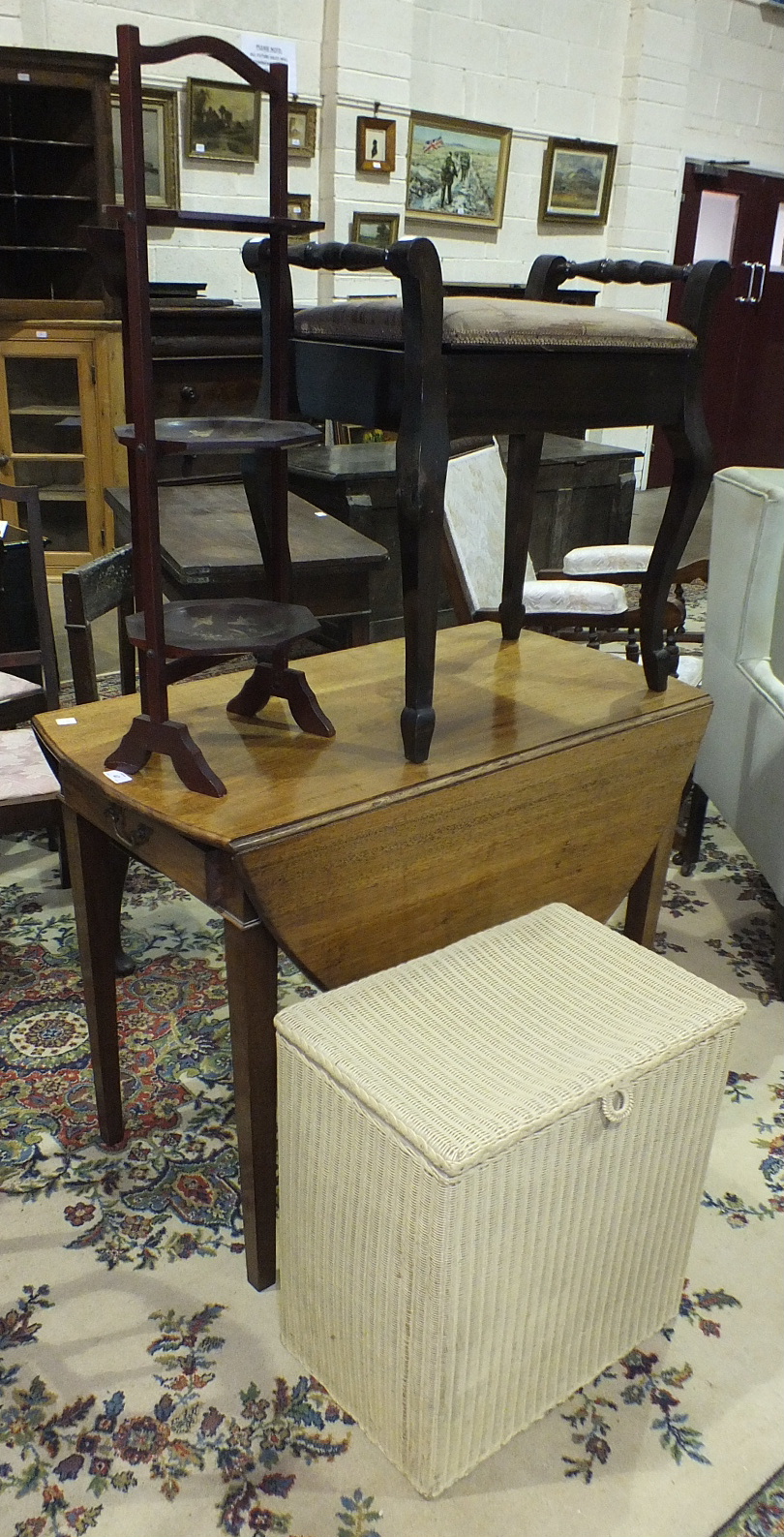 A late 19th century mahogany drop leaf table with end drawer, on square tapering legs, 126 x 93cm