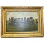 19th Century English school, Stonehenge, Wilts, an unsigned oil on canvas, 23.5 x 39cm.