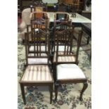 Six stained wood dining chairs, two 19th century caned dining chairs and other chairs.