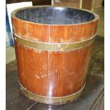 A 20th century brass bound coopered planter, 35cm diameter, 34cm high and two framed prints.