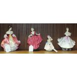 Four Royal Doulton figurines, Southern Belle, HN2229, 20cm, Delight, HN1772, 18cm, Babie HN1679,