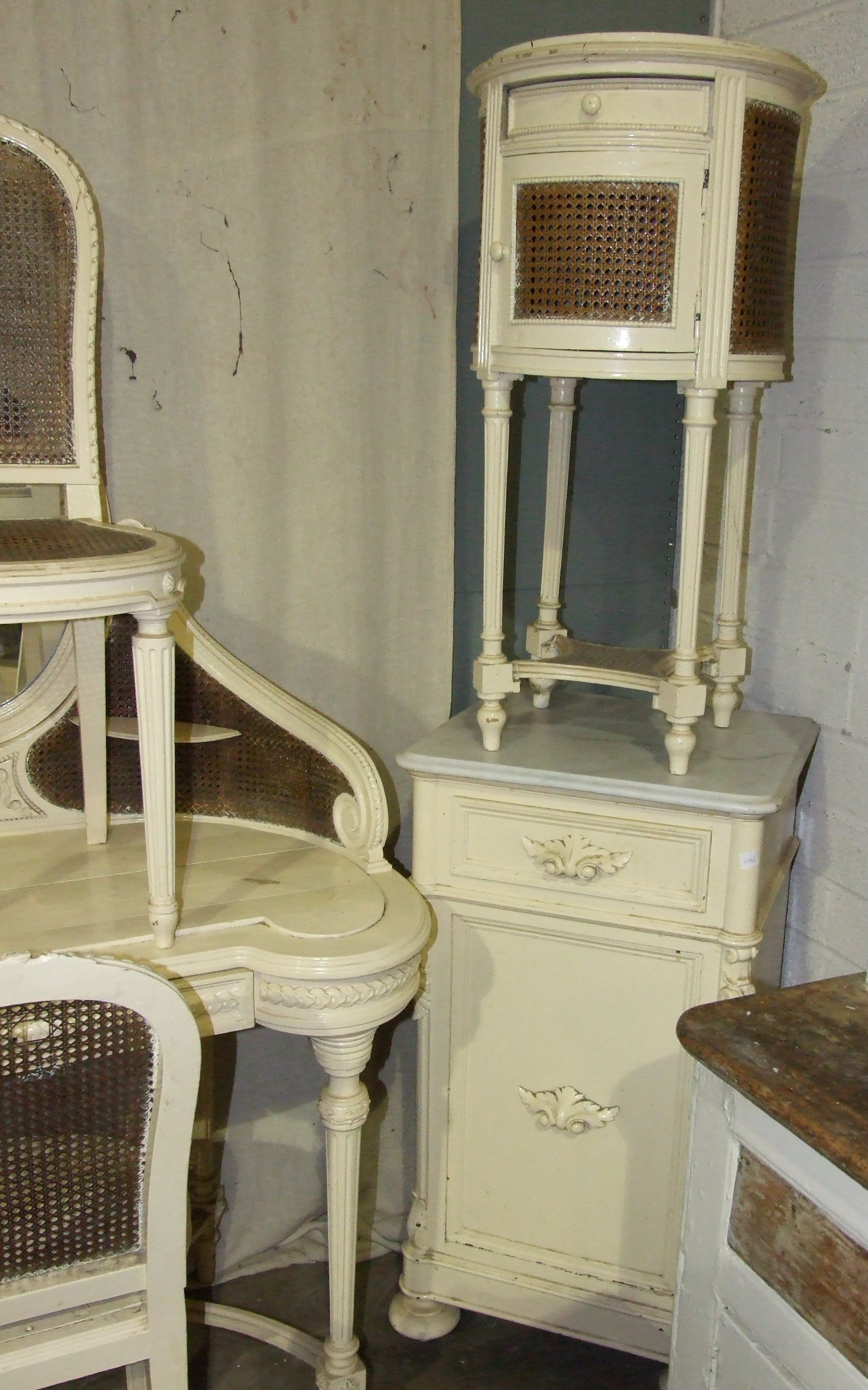 A 19th century Continental painted wood dressing table with double caned panels, drawer and - Image 3 of 3