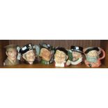 Six Royal Doulton character jugs: Glen Miller, (no glasses), D6970, 18cm, Long John Silver, D6335,