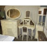 A 19th century Continental painted wood dressing table with double caned panels, drawer and