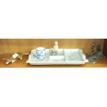 A Poole Pottery hors d'oeuvres dish, a Royal Doulton model of a Fox, a Chinese blue and white tea