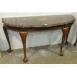 A reproduction walnut hall table with single drawer, 75cm wide and another reproduction hall table.