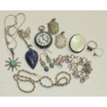 A silver-cased pocket watch, (a/f) and a collection of silver jewellery.