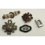 An early-19th century garnet brooch, a micro-mosaic brooch and other items of jewellery and