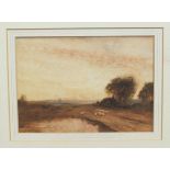 Style of Peter De Wint, 'Sheep grazing in a landscape', watercolour, 19 x 26cm, in mount, unframed.