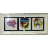 After Murciano, a trio of liquid art embellished prints, framed as one, each 28.5 x 28.5cm.