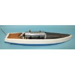 A Hobbies Bowman Steamboat 'Snipe', spirit-fired with re-painted blue and cream hull, 56cm long, (no