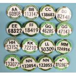 Sixteen bus conductor badges, (16).