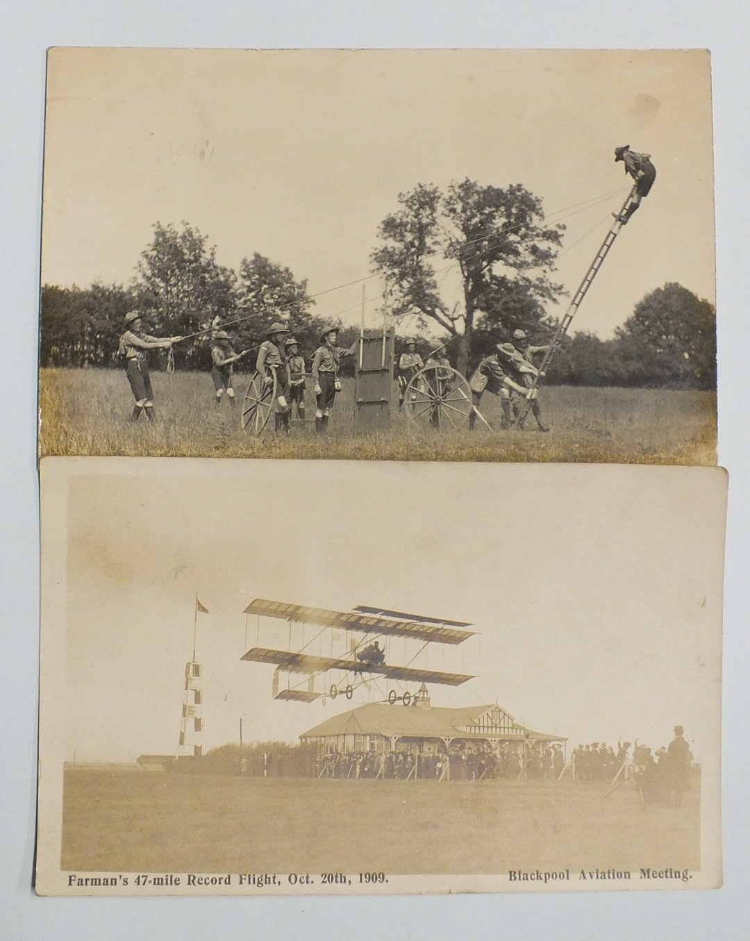 An RP postcard of Farman's 47-mile Record Flight, Oct 20th 1909, Blackpool Aviation Meeting and