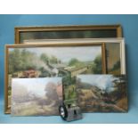 A British Rail chloride lamp and five railway prints after Don Breckon and Barrie A F Clark.