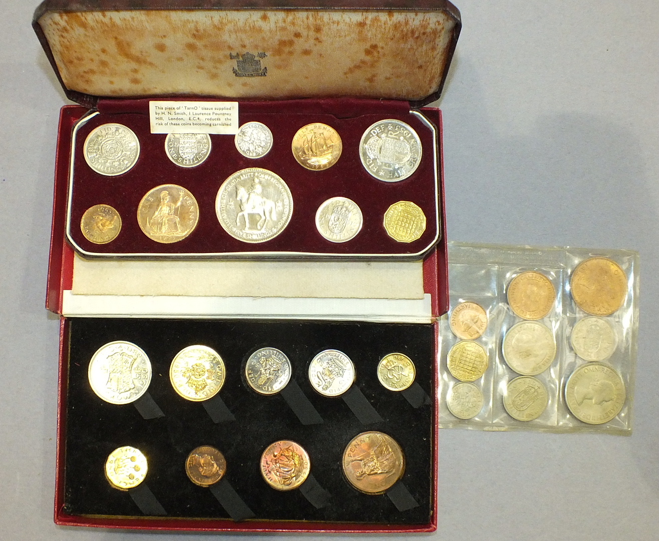 A George VI 1950 proof nine-coin specimen set with original Royal Mint box, an Elizabeth II