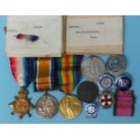 A WWI group of three medals to 102066 Gnr T Huxtable RFA, 1914-15 Star, British War Medal and