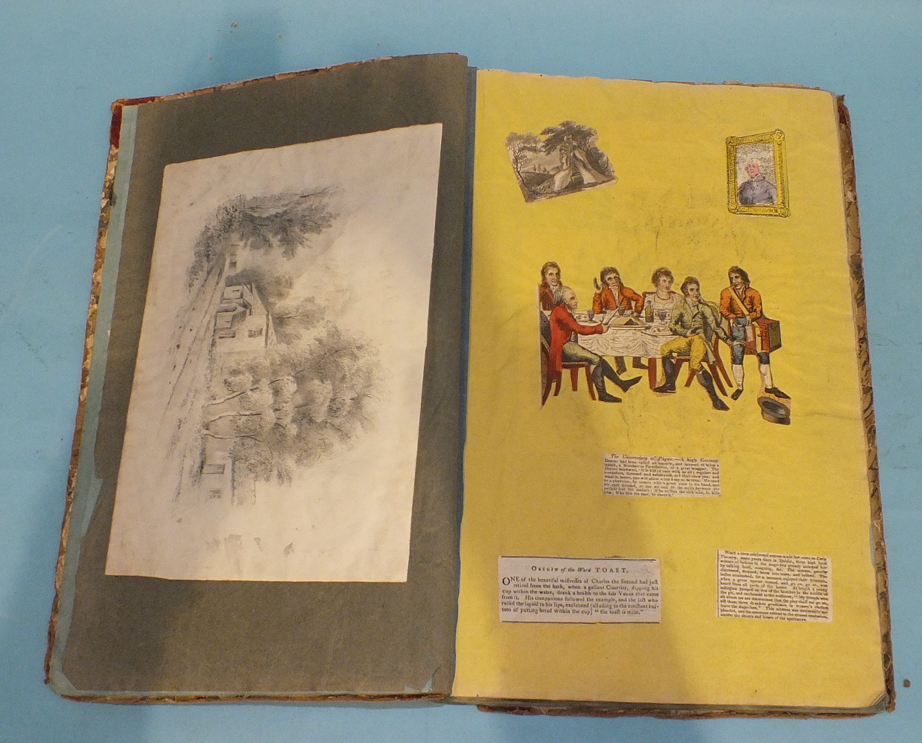 A Victorian scrap book of watercolours, drawings, engravings and text. - Image 2 of 4