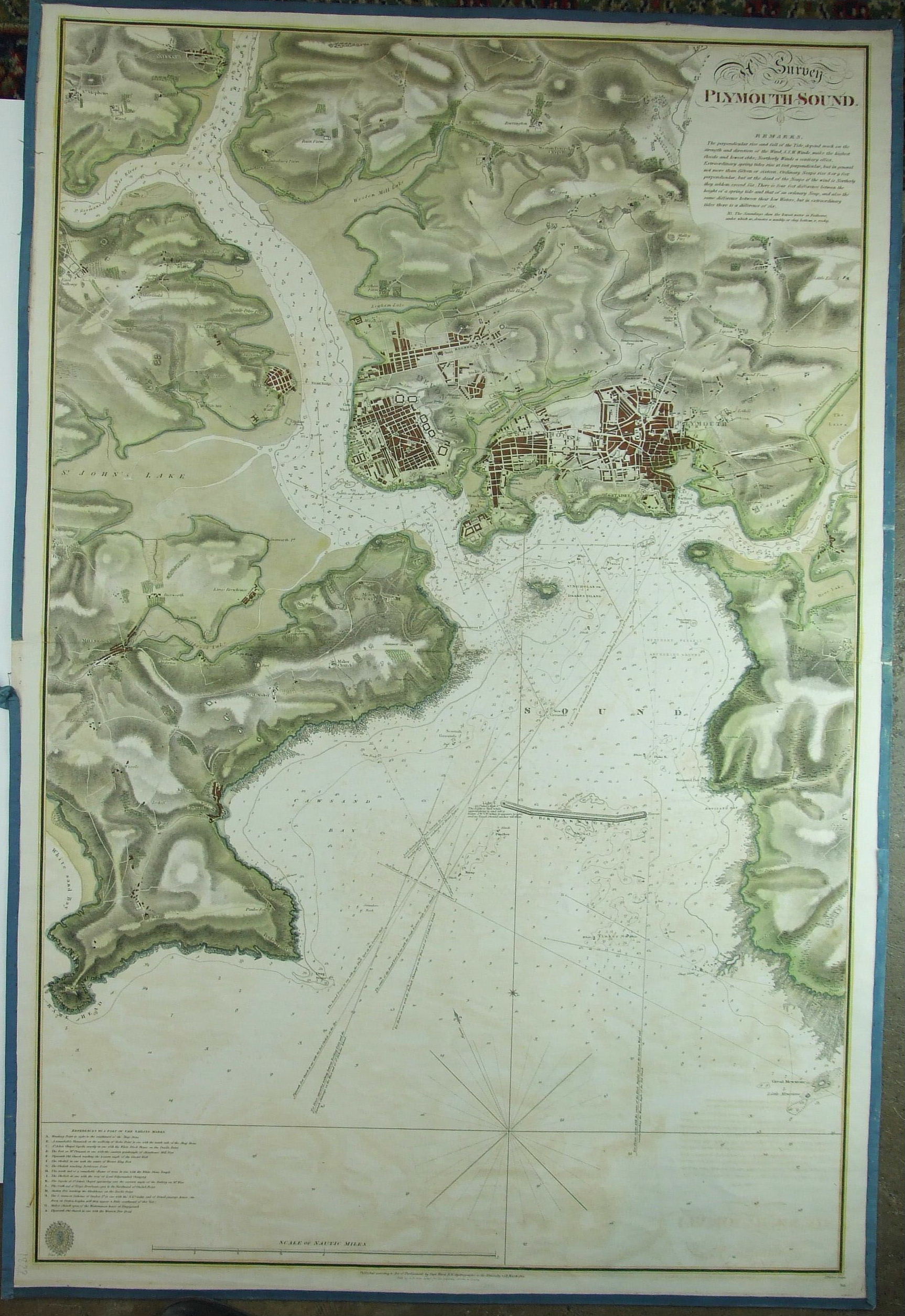 Sawyer, R & Bennett, John, Plymouth Sound, Hamoaze & Cattwater, hand-coloured chart, 73 x 53cm, 1779 - Image 2 of 2