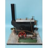 A live steam horizontal stationary engine with Stuart single cylinder engine, base 40 x 30cm 39cm