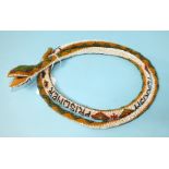 A WWI Turkish Prisoner of War beaded snake dated 1917, 138cm long.