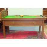 A Herbert Holt mid-20th century oak bar billiards table on square chamfered legs, 90 x 181cm,