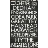 A bus blind with Essex and Kent destinations, in box frame.