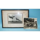 A war-time photograph of five barrage balloons, signed on mount "Burgess B......., Leamington?"