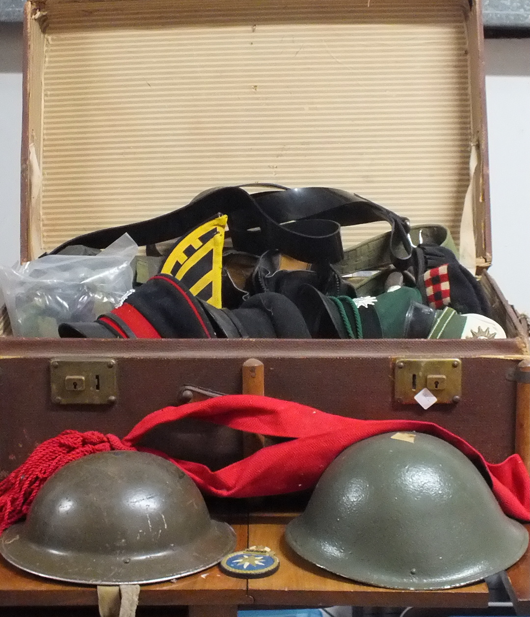 A quantity of mainly British Army items including a 1939 helmet, two pairs of boots, two gas - Image 2 of 2