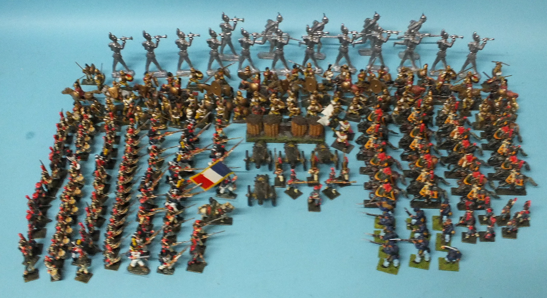 A large quantity of war games soldiers, in painted metal, mainly Napoleonic era, also seventeen cast