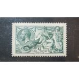 A selection of Great British stamps on stock cards, with seahorses 2/6d (4), 5/- (2), 10/- and £1
