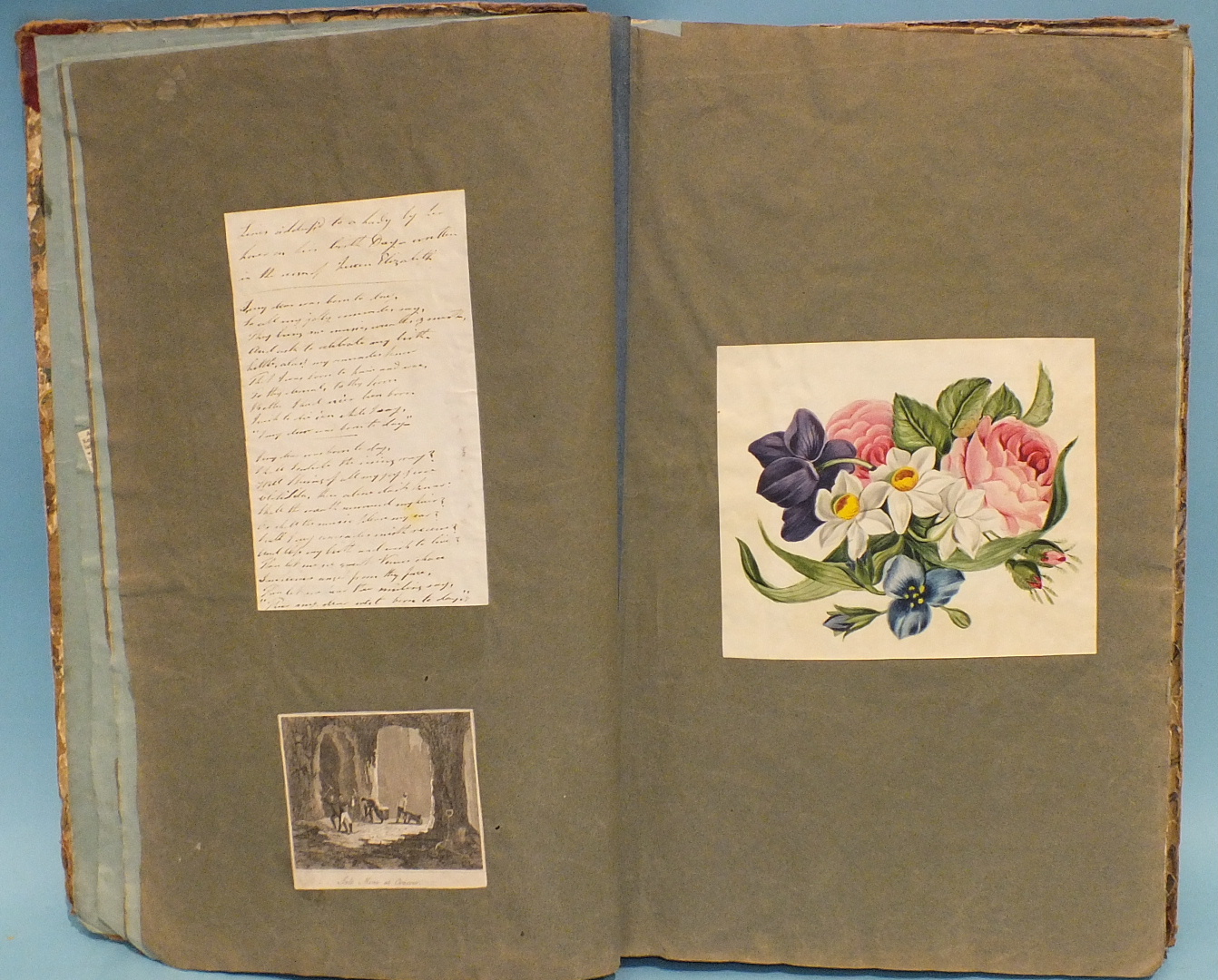 A Victorian scrap book of watercolours, drawings, engravings and text. - Image 3 of 4