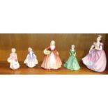Three Doulton figurines: Tinkerbell, HN1677, Dinky Doo, HN1678, Janet, HN1537 and two other