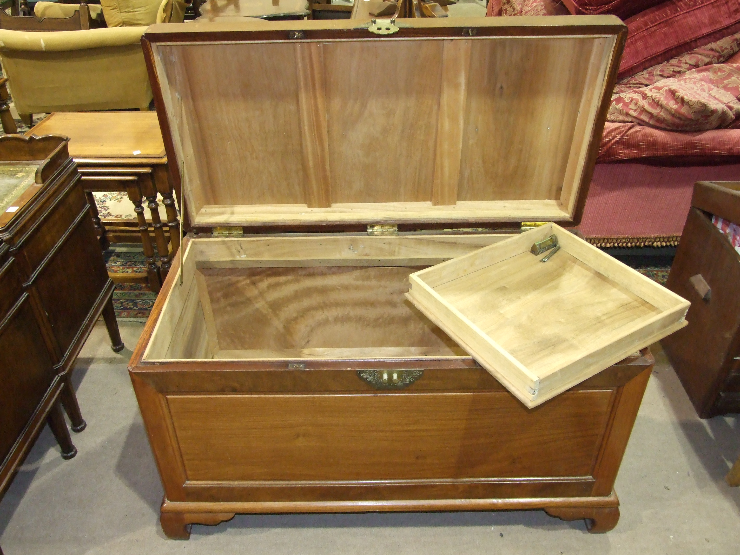 A 20th century rectangular camphor wood chest on bracket feet, 102cm wide, 72cm high. - Image 2 of 2