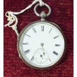 A late Victorian silver cased key wind pocket watch, London 1885.