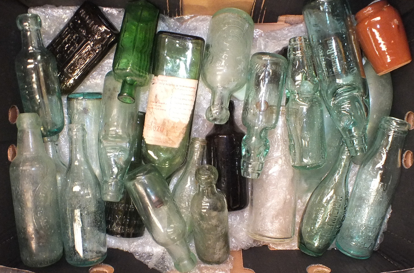 A collection of 19th century lemonade and beer bottles, two blue hexagonal poison bottles and two - Image 2 of 2