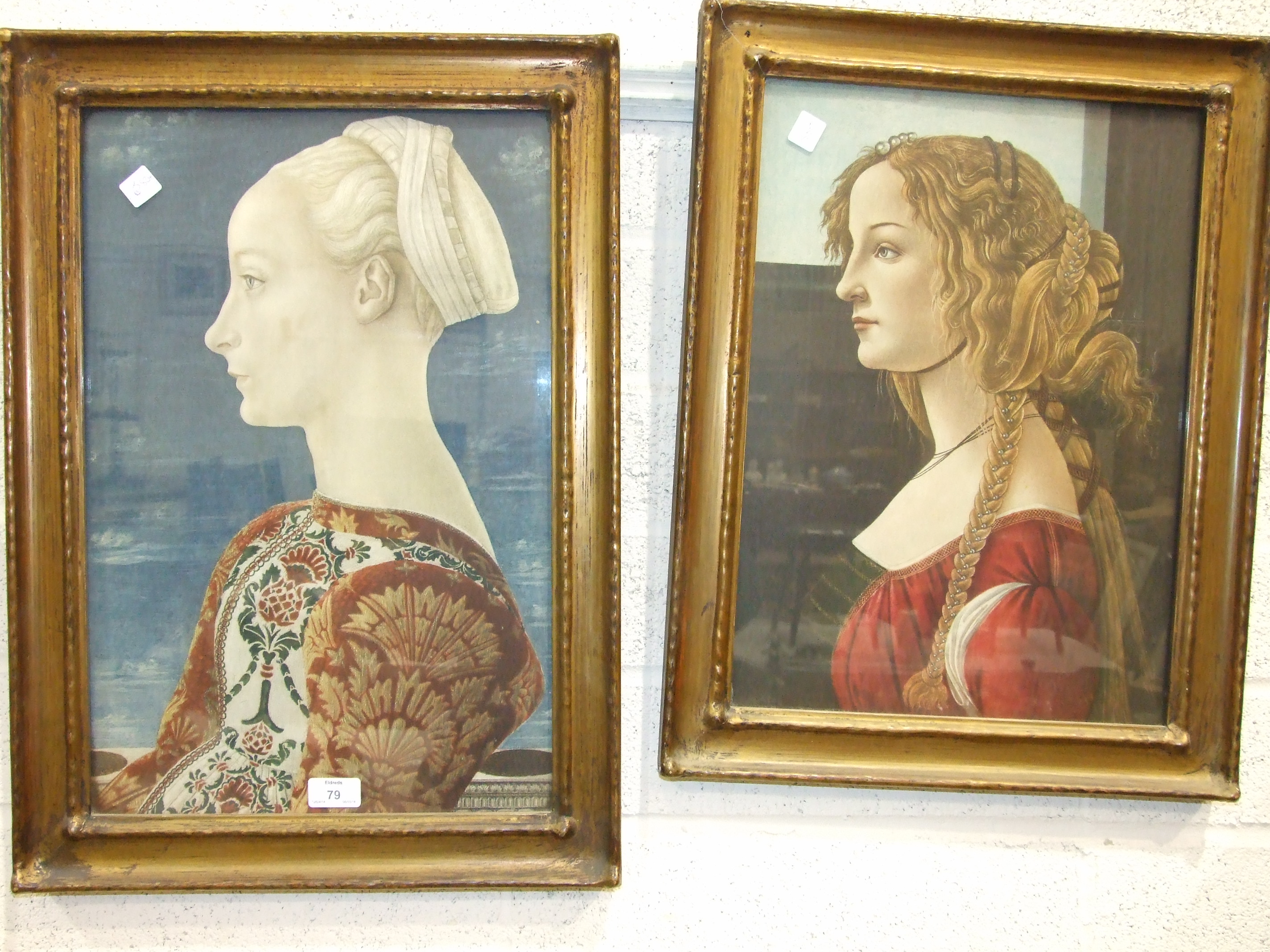 Two Medici Society prints after Botticelli and Veneziano and other paintings and prints.