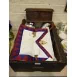 A Royal Arch Chapter companions apron, sash and other masonic regalia in a leather masonic case