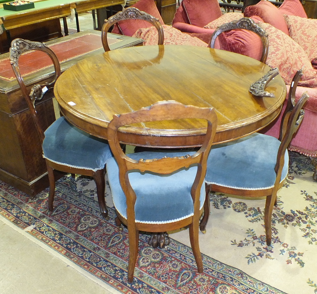 A Victorian mahogany circular breakfast table with moulded border, on turned column and carved - Image 3 of 3