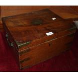 A 19th century brass bound mahogany rectangular box with brass carrying handles, an oak stationery