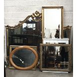 A modern gilt frame over mantel mirror of shaped outline, 135cm wide, 116cm high and five other