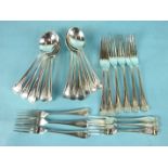 A collection of Walker & Hall Old English and Thread pattern flatware: six table forks, six