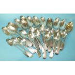 A collection of mainly Victorian fiddle pattern flatware, including table forks and spoons,