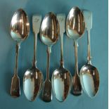 A set of six Victorian fiddle pattern dessert spoons, Exeter 1872, maker TS, ___6oz.