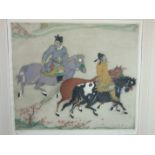 •Elyse Ashe Lord RI (1900-1971), 'Chinese Horsemen', hand-coloured etching, limited edition no.36/